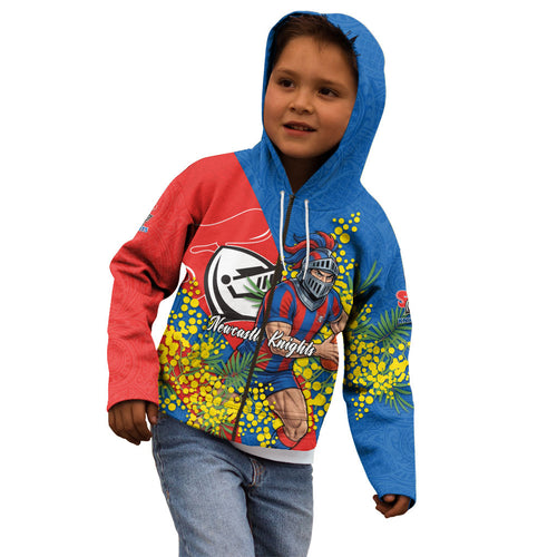 Newcastle Knights Kid Hoodie Golden Wattle Floral Polynesian - Australian Flower - Rugby Mascot