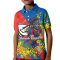 Newcastle Knights Kid Polo Shirt Golden Wattle Floral Polynesian - Australian Flower - Rugby Mascot