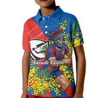Newcastle Knights Kid Polo Shirt Golden Wattle Floral Polynesian - Australian Flower - Rugby Mascot
