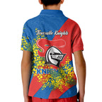 Newcastle Knights Kid Polo Shirt Golden Wattle Floral Polynesian - Australian Flower - Rugby Mascot