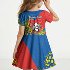 Newcastle Knights Kid Short Sleeve Dress Golden Wattle Floral Polynesian - Australian Flower - Rugby Mascot