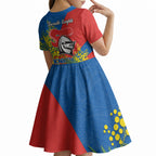 Newcastle Knights Kid Short Sleeve Dress Golden Wattle Floral Polynesian - Australian Flower - Rugby Mascot