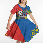 Newcastle Knights Kid Short Sleeve Dress Golden Wattle Floral Polynesian - Australian Flower - Rugby Mascot