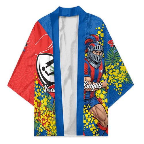 Newcastle Knights Kimono Golden Wattle Floral Polynesian - Australian Flower - Rugby Mascot