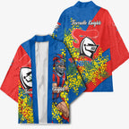 Newcastle Knights Kimono Golden Wattle Floral Polynesian - Australian Flower - Rugby Mascot