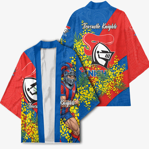 Newcastle Knights Kimono Golden Wattle Floral Polynesian - Australian Flower - Rugby Mascot