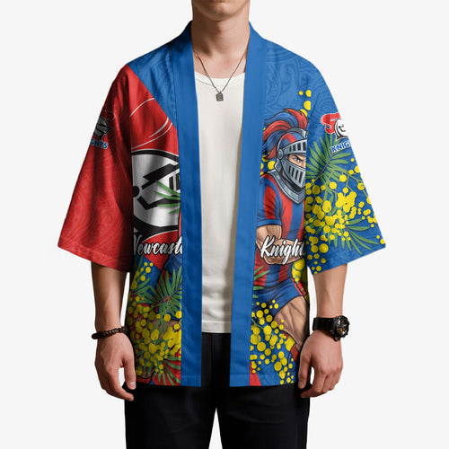 Newcastle Knights Kimono Golden Wattle Floral Polynesian - Australian Flower - Rugby Mascot