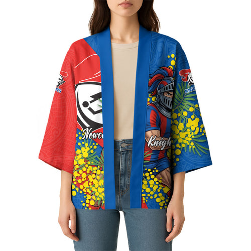 Newcastle Knights Kimono Golden Wattle Floral Polynesian - Australian Flower - Rugby Mascot