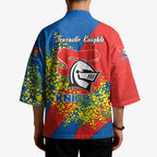 Newcastle Knights Kimono Golden Wattle Floral Polynesian - Australian Flower - Rugby Mascot