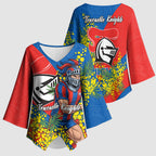 Newcastle Knights Kimono Sleeve Blouse Golden Wattle Floral Polynesian - Australian Flower - Rugby Mascot