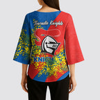 Newcastle Knights Kimono Sleeve Blouse Golden Wattle Floral Polynesian - Australian Flower - Rugby Mascot