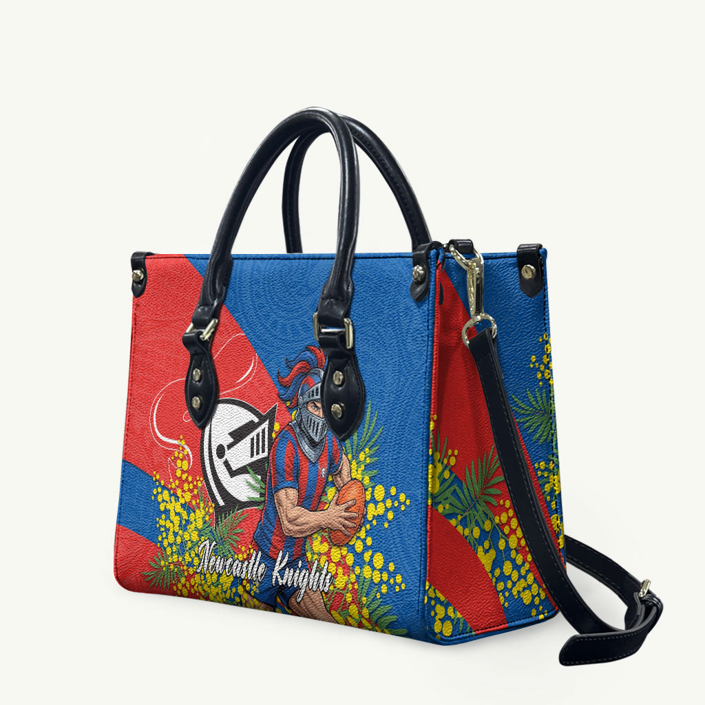 Newcastle Knights Leather Bag Golden Wattle Floral Polynesian - Australian Flower - Rugby Mascot