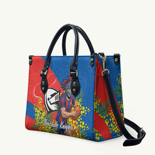 Newcastle Knights Leather Bag Golden Wattle Floral Polynesian - Australian Flower - Rugby Mascot