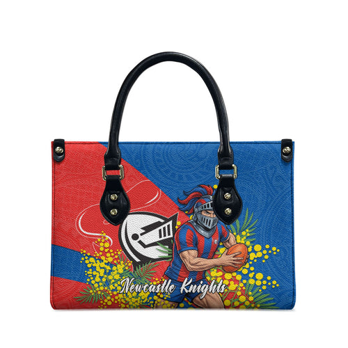 Newcastle Knights Leather Bag Golden Wattle Floral Polynesian - Australian Flower - Rugby Mascot