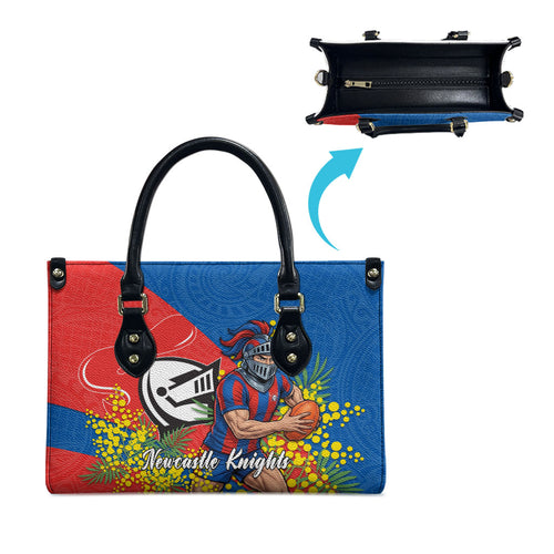Newcastle Knights Leather Bag Golden Wattle Floral Polynesian - Australian Flower - Rugby Mascot