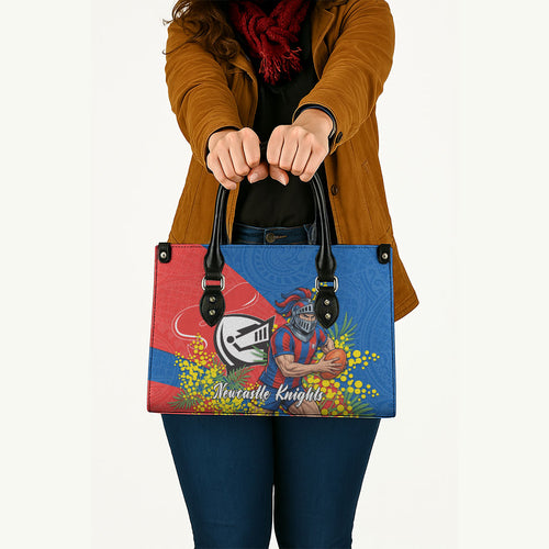 Newcastle Knights Leather Bag Golden Wattle Floral Polynesian - Australian Flower - Rugby Mascot