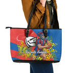 Newcastle Knights Leather Tote Bag Golden Wattle Floral Polynesian - Australian Flower - Rugby Mascot