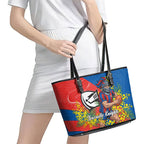 Newcastle Knights Leather Tote Bag Golden Wattle Floral Polynesian - Australian Flower - Rugby Mascot