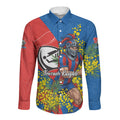 Newcastle Knights Long Sleeve Button Shirt Golden Wattle Floral Polynesian - Australian Flower - Rugby Mascot