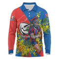 Newcastle Knights Long Sleeve Polo Shirt Golden Wattle Floral Polynesian - Australian Flower - Rugby Mascot