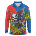 Newcastle Knights Long Sleeve Polo Shirt Golden Wattle Floral Polynesian - Australian Flower - Rugby Mascot