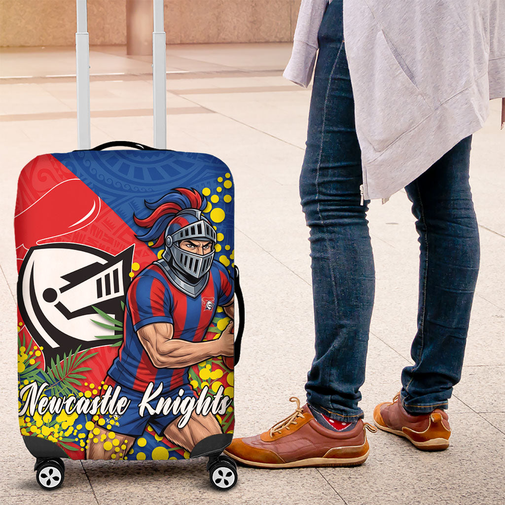 Newcastle Knights Luggage Cover Golden Wattle Floral Polynesian - Australian Flower - Rugby Mascot