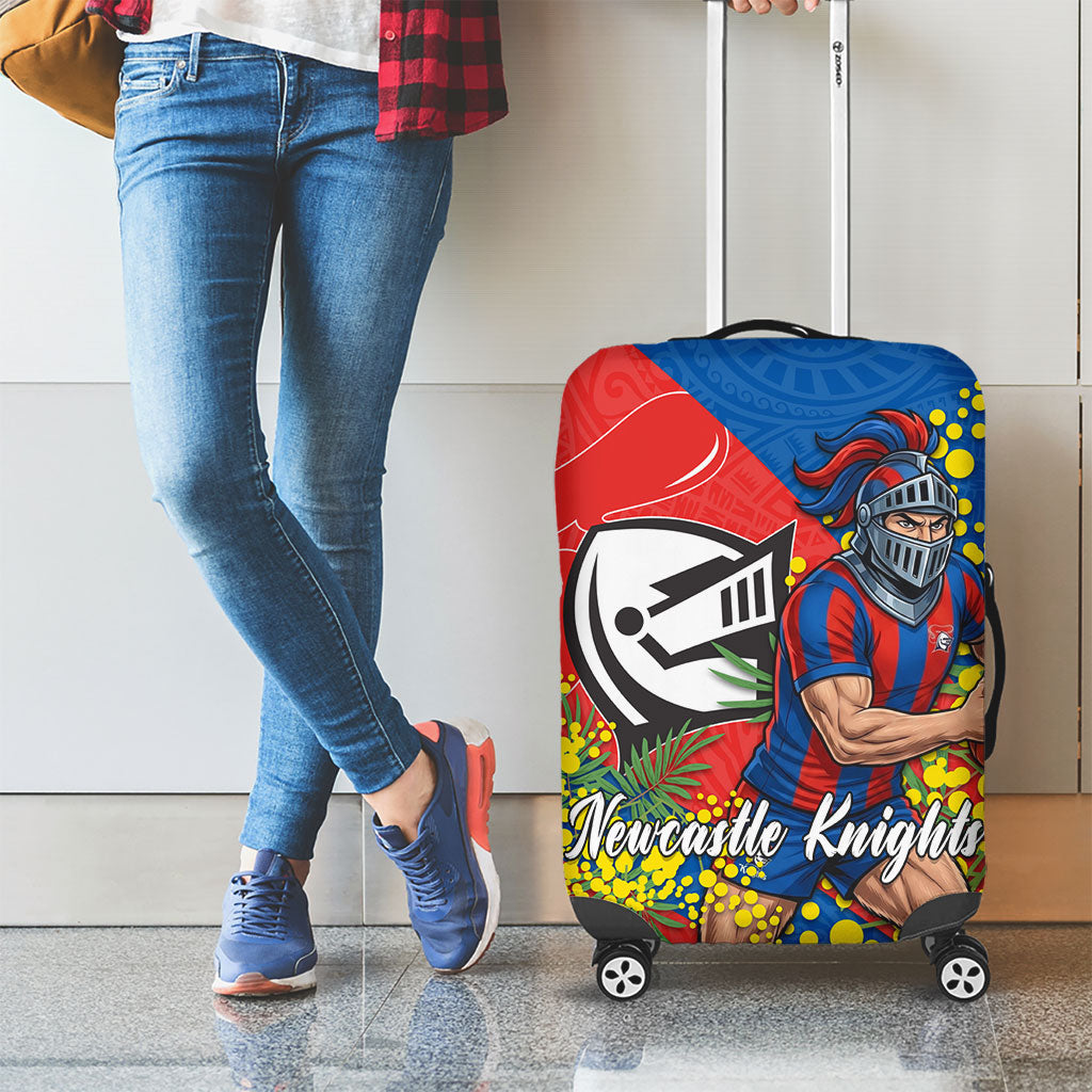 Newcastle Knights Luggage Cover Golden Wattle Floral Polynesian - Australian Flower - Rugby Mascot