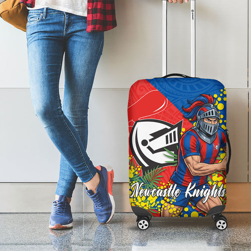 Newcastle Knights Luggage Cover Golden Wattle Floral Polynesian - Australian Flower - Rugby Mascot