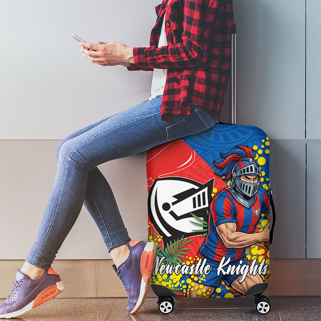 Newcastle Knights Luggage Cover Golden Wattle Floral Polynesian - Australian Flower - Rugby Mascot