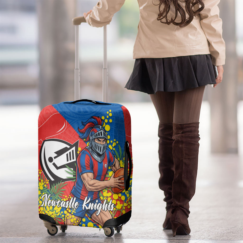 Newcastle Knights Luggage Cover Golden Wattle Floral Polynesian - Australian Flower - Rugby Mascot