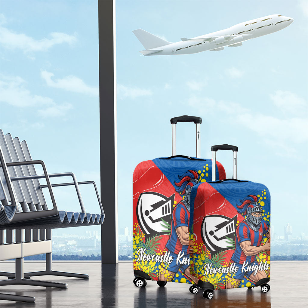 Newcastle Knights Luggage Cover Golden Wattle Floral Polynesian - Australian Flower - Rugby Mascot