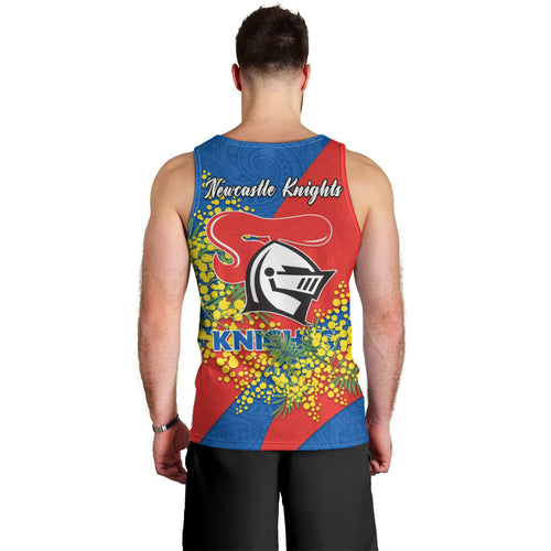 Newcastle Knights Men Tank Top Golden Wattle Floral Polynesian - Australian Flower - Rugby Mascot