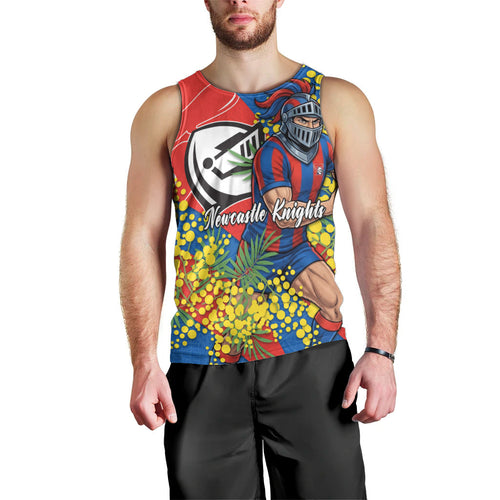 Newcastle Knights Men Tank Top Golden Wattle Floral Polynesian - Australian Flower - Rugby Mascot
