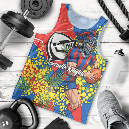 Newcastle Knights Men Tank Top Golden Wattle Floral Polynesian - Australian Flower - Rugby Mascot
