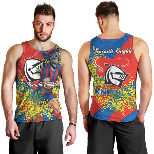 Newcastle Knights Men Tank Top Golden Wattle Floral Polynesian - Australian Flower - Rugby Mascot