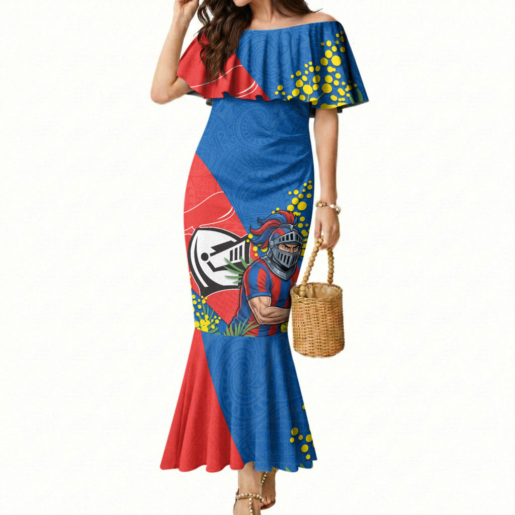 Newcastle Knights Mermaid Dress Golden Wattle Floral Polynesian - Australian Flower - Rugby Mascot