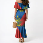 Newcastle Knights Mermaid Dress Golden Wattle Floral Polynesian - Australian Flower - Rugby Mascot