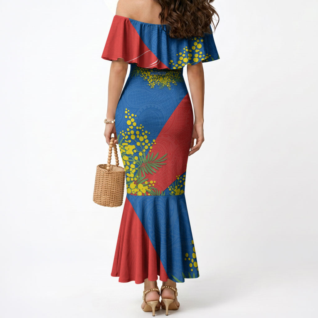 Newcastle Knights Mermaid Dress Golden Wattle Floral Polynesian - Australian Flower - Rugby Mascot