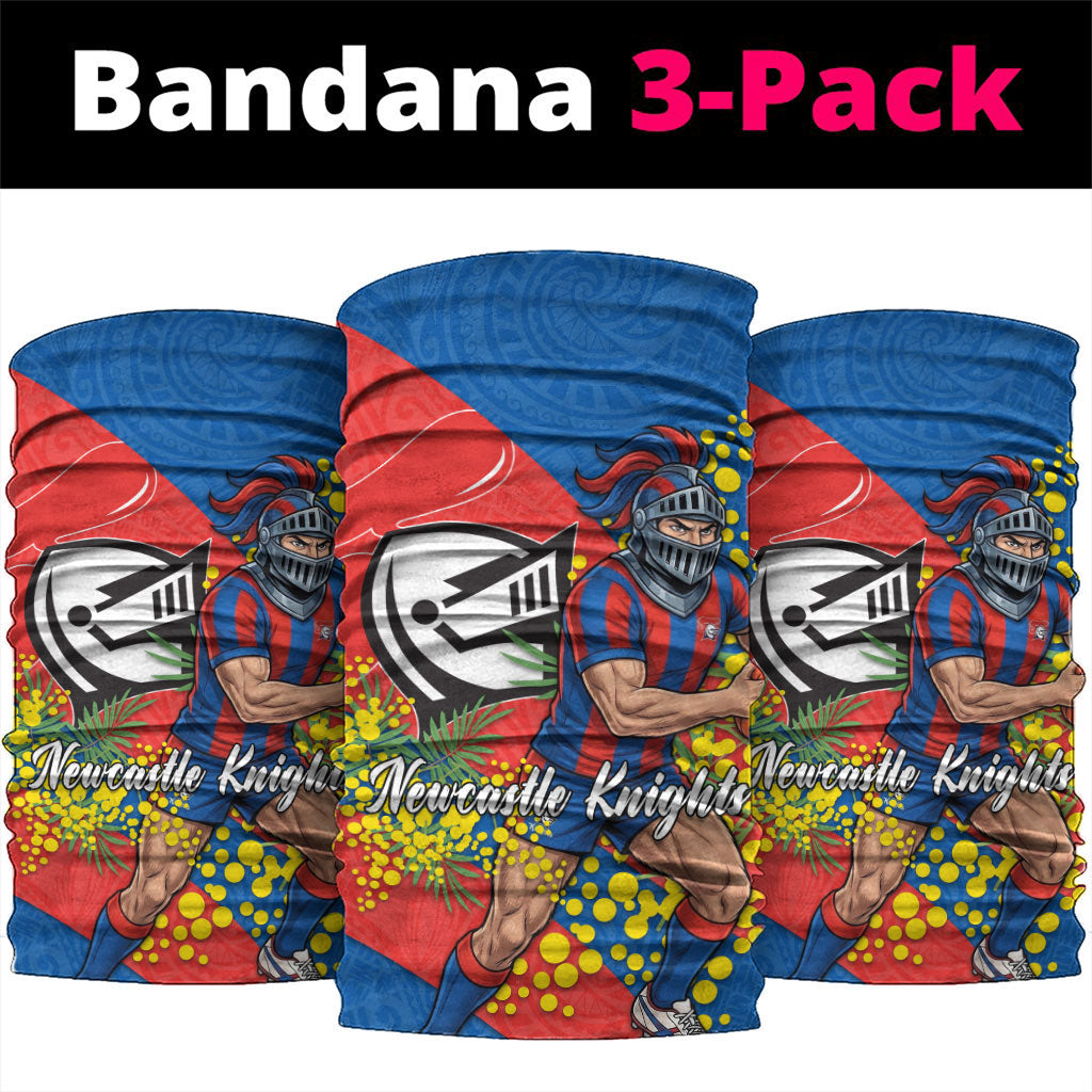 Newcastle Knights Neck Gaiter Golden Wattle Floral Polynesian - Australian Flower - Rugby Mascot