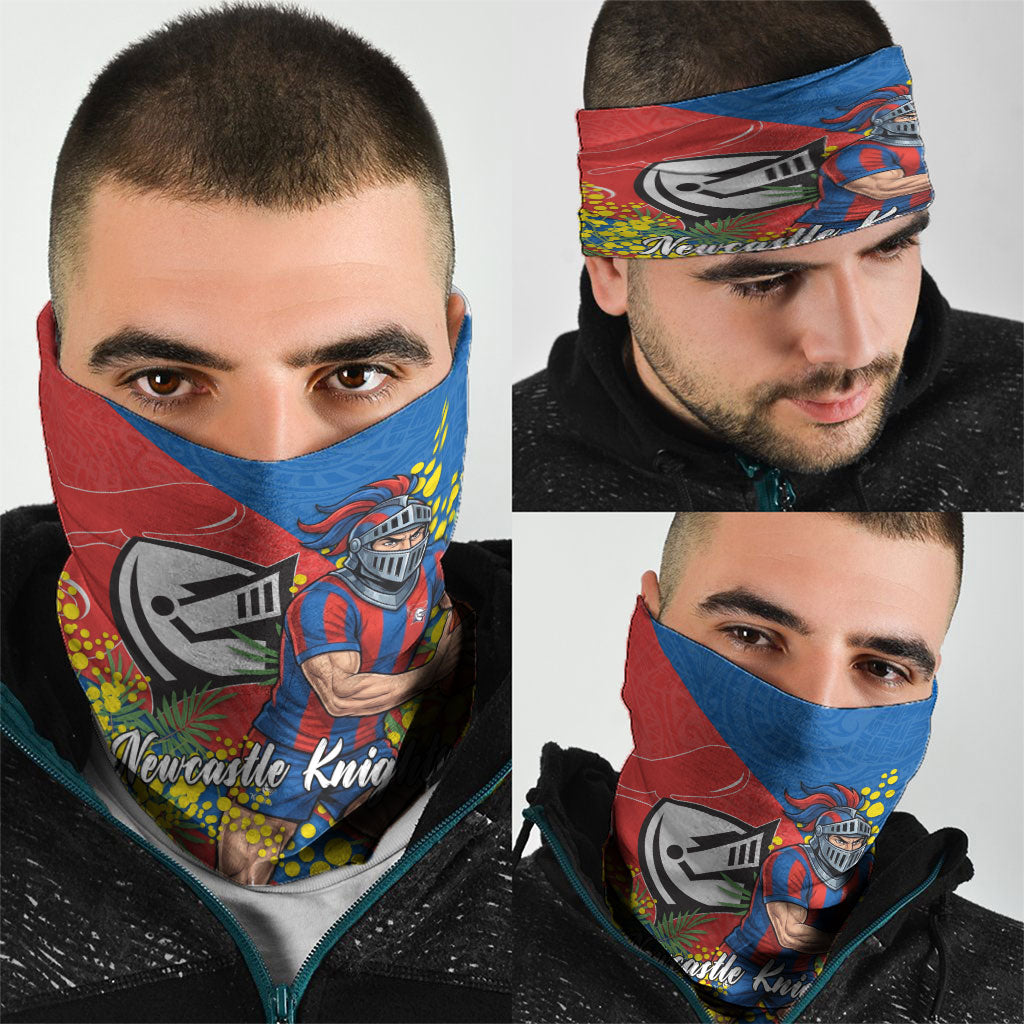 Newcastle Knights Neck Gaiter Golden Wattle Floral Polynesian - Australian Flower - Rugby Mascot