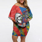 Newcastle Knights Off Shoulder Short Dress Golden Wattle Floral Polynesian - Australian Flower - Rugby Mascot