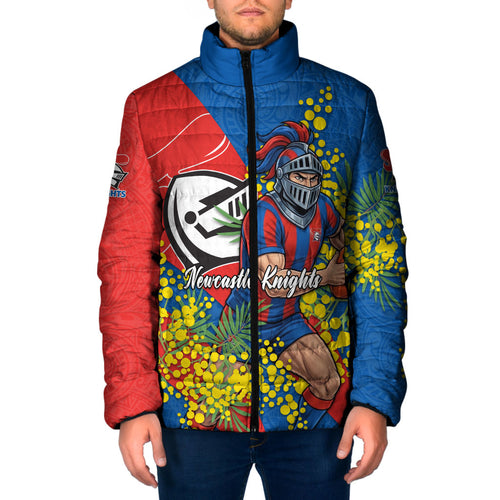 Newcastle Knights Padded Jacket Golden Wattle Floral Polynesian - Australian Flower - Rugby Mascot