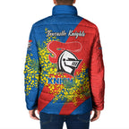 Newcastle Knights Padded Jacket Golden Wattle Floral Polynesian - Australian Flower - Rugby Mascot