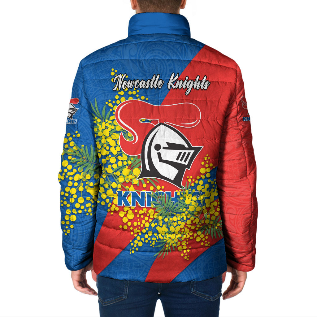 Newcastle Knights Padded Jacket Golden Wattle Floral Polynesian - Australian Flower - Rugby Mascot