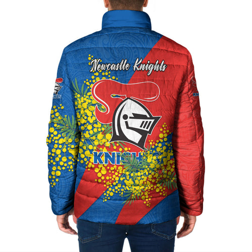 Newcastle Knights Padded Jacket Golden Wattle Floral Polynesian - Australian Flower - Rugby Mascot