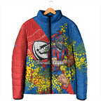 Newcastle Knights Padded Jacket Golden Wattle Floral Polynesian - Australian Flower - Rugby Mascot