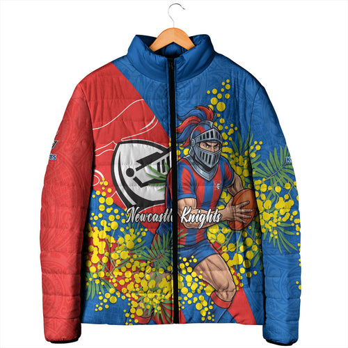 Newcastle Knights Padded Jacket Golden Wattle Floral Polynesian - Australian Flower - Rugby Mascot