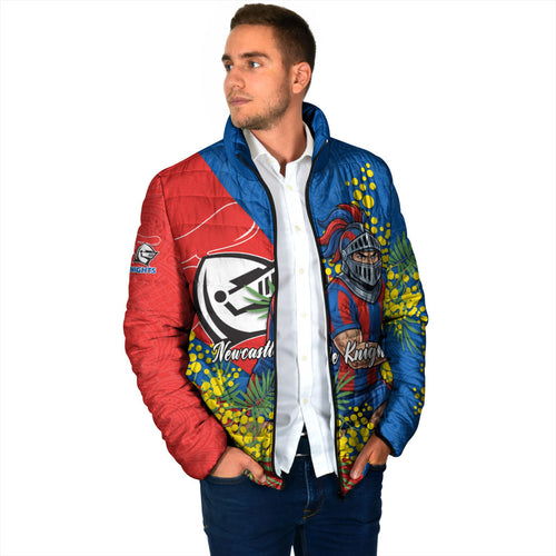 Newcastle Knights Padded Jacket Golden Wattle Floral Polynesian - Australian Flower - Rugby Mascot