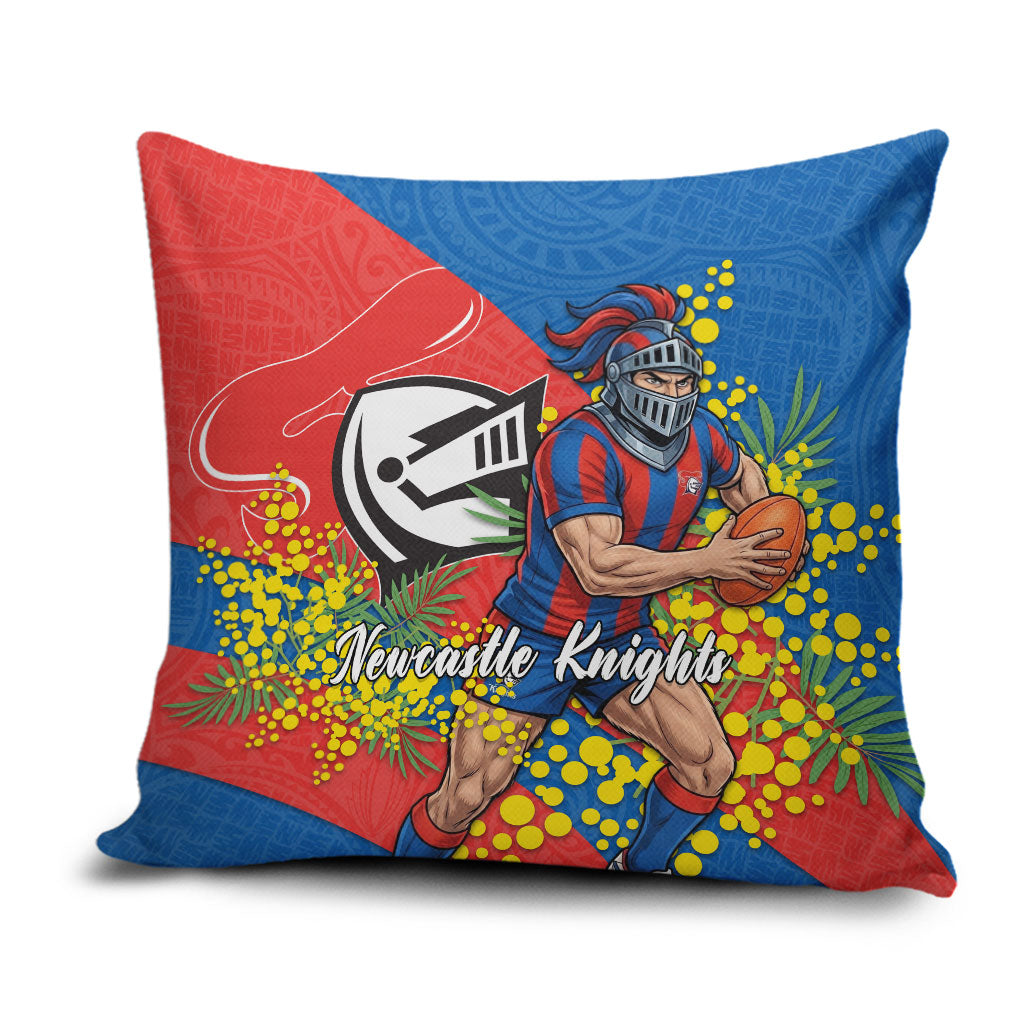 Newcastle Knights Pillow Cover Golden Wattle Floral Polynesian - Australian Flower - Rugby Mascot