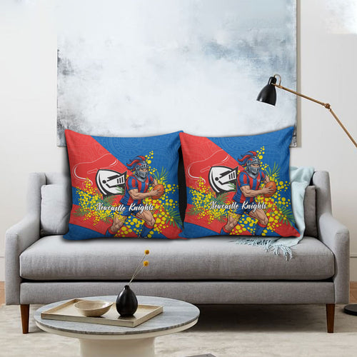 Newcastle Knights Pillow Cover Golden Wattle Floral Polynesian - Australian Flower - Rugby Mascot